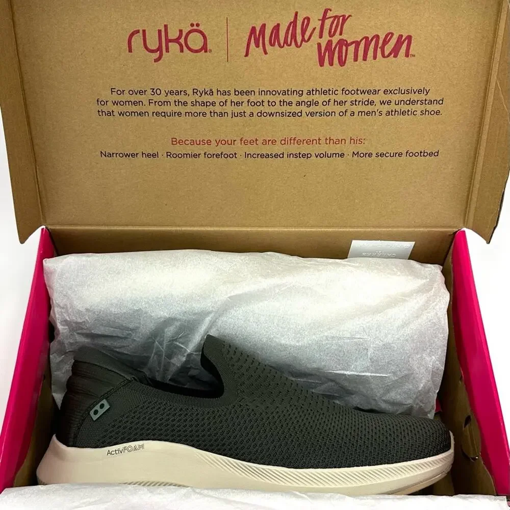 Ryka Fling Green Women Sneaker Size 12 Knit Casual Slip-On Anatomical Insole New